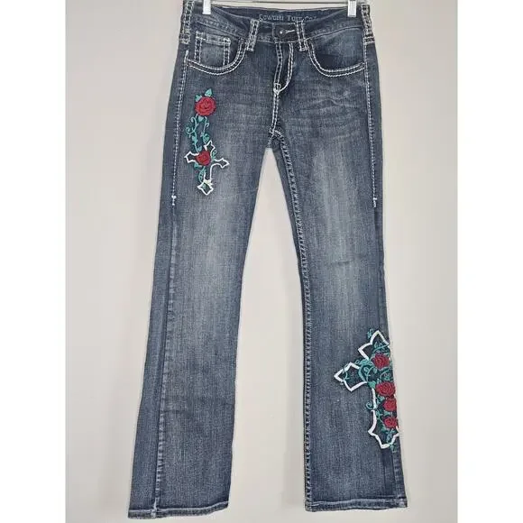 Cowgirl Tuff Vintage Cross Western Embroidered Jeans 27 - Picture 1 of 16